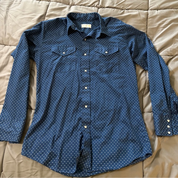 Jason Other - VTG Men's Navy Blue WESTERN Polka Dot pearl snap Shirt